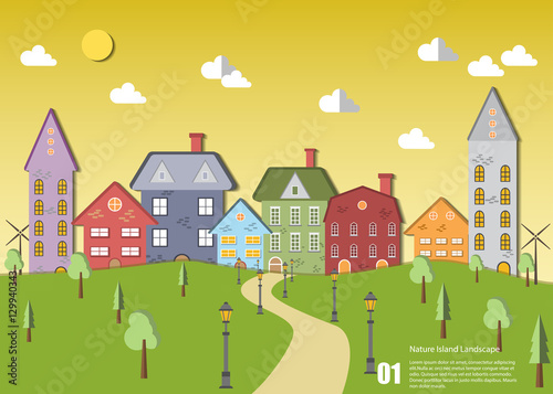 stock vector green sustainable cityscape with tree and hill