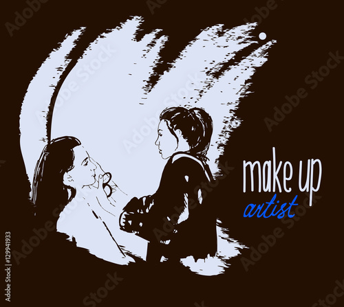 Woman makeup makeup artist paints on the face of his client. 