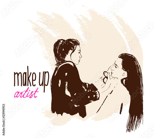 Woman makeup makeup artist paints on the face of his client. 