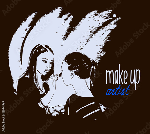 Woman makeup makeup artist paints on the face of his client. 
