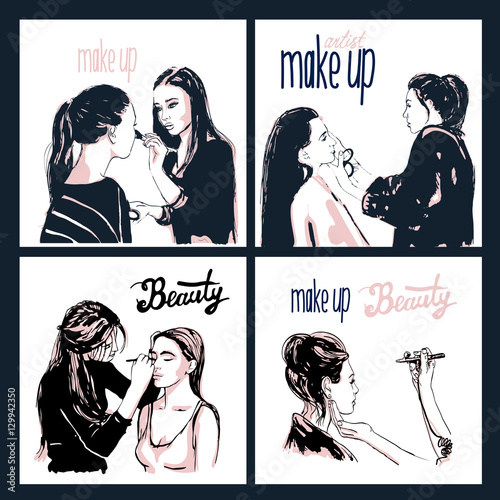 Woman makeup makeup artist paints on the face of his client.