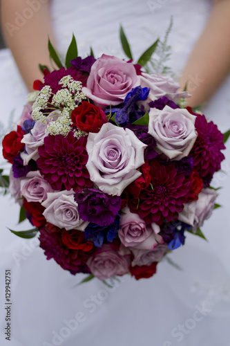 Wedding Flowers Jewel Tone Bridal Bouquet - Purple, Pink, Lilac, Red, and Green