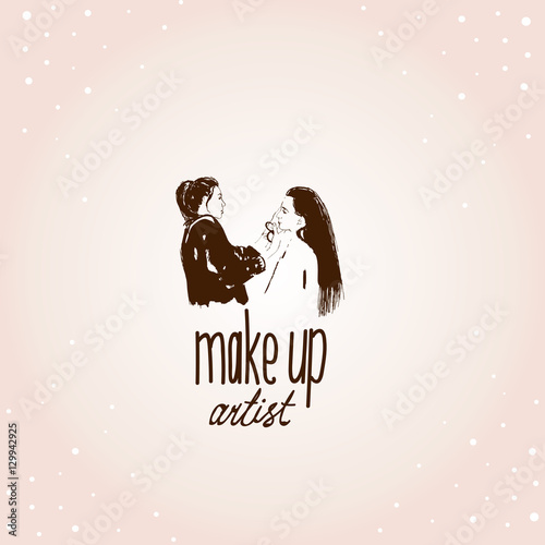 Woman visagist makeup artist paints on the face of his client. Illustration 