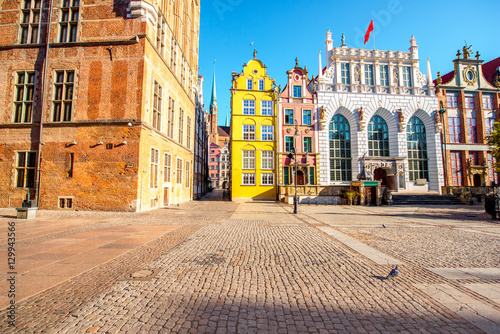 Beautiful colorful facades of the buildings in the old town of Gdansk, Poland