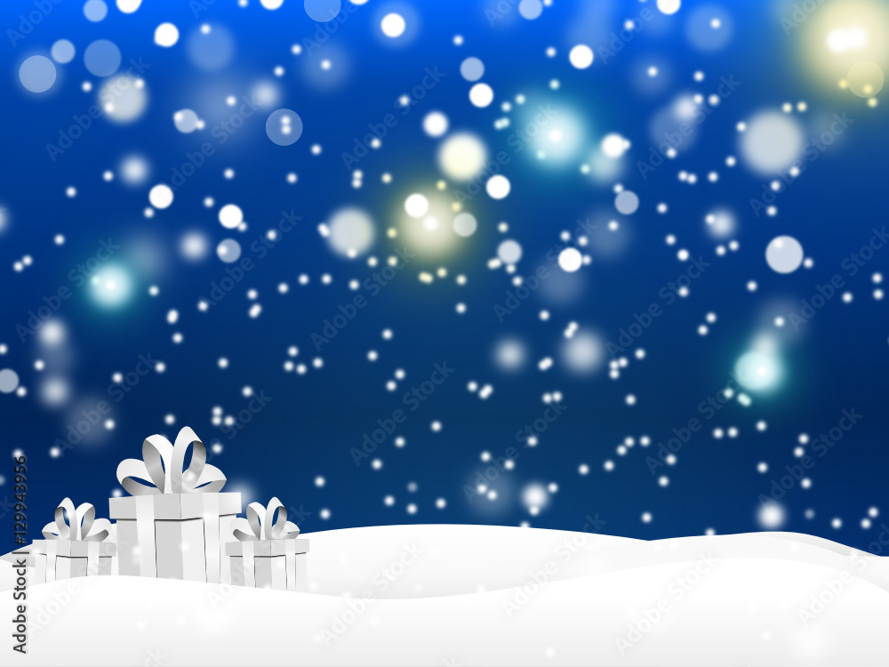 gift and snowflake blue background