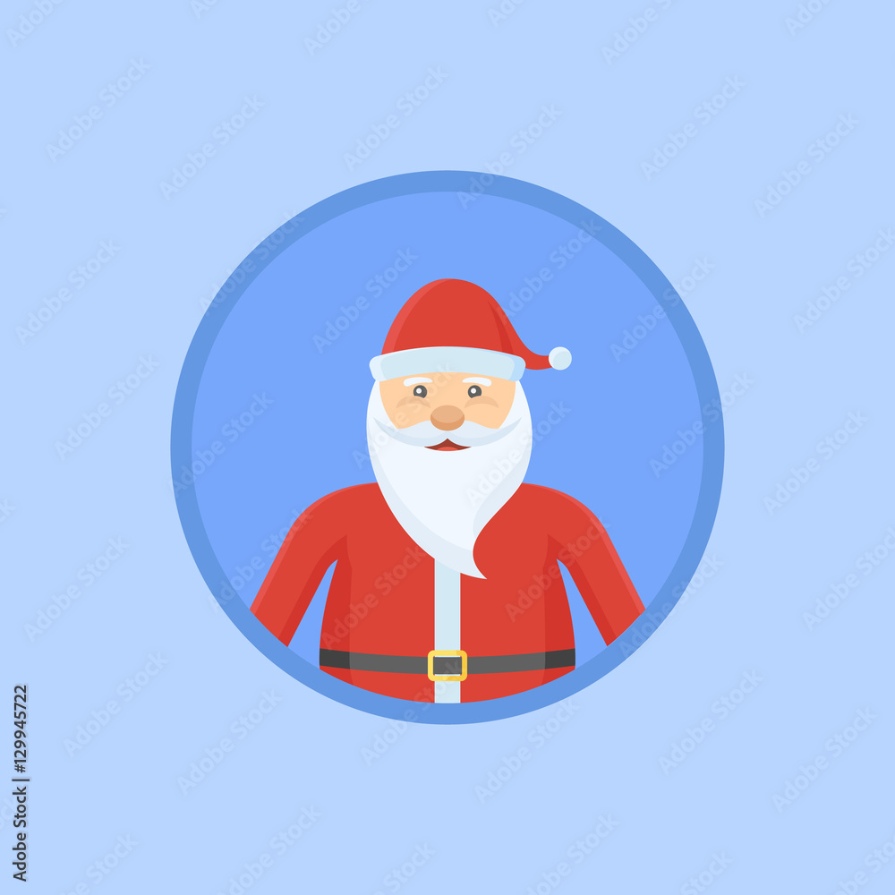 Santa Claus flat round icon on blue background. Christmas vector illustration. Santa Claus flat round icon on blue background. Christmas vector illustration.