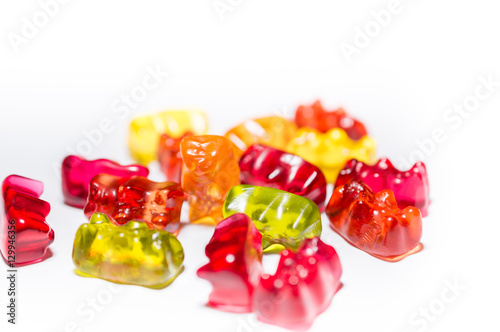 Heap of Gummi Bears isolated on white background