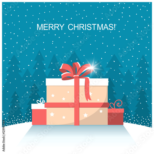christmas presents on winter snow landscape