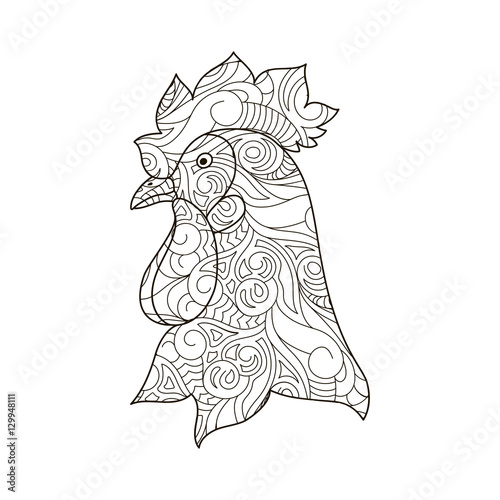 Adult Coloring Book Ornament Ethnic. Cock