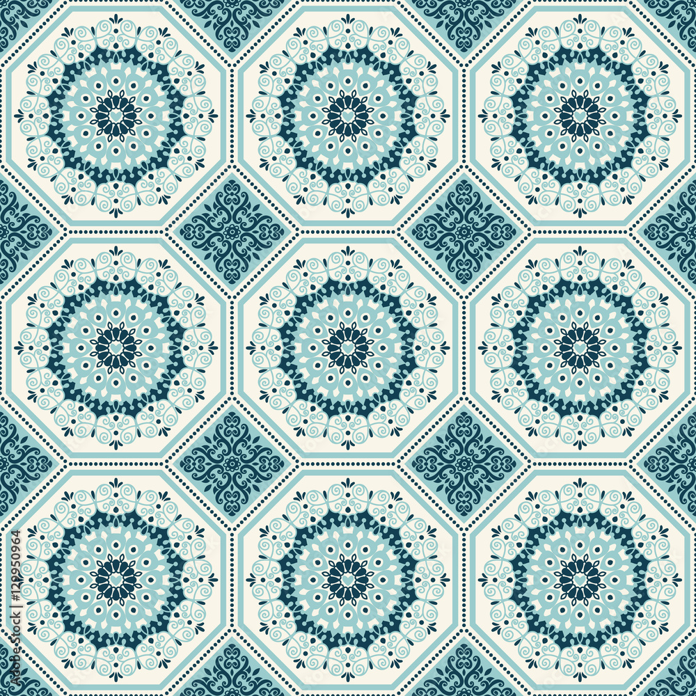 Seamless ornament with decorative elements. Tiles