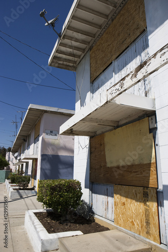 Row of old abandoned houses