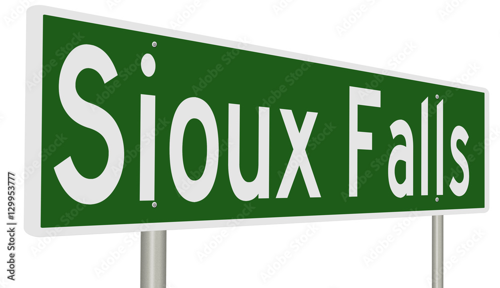 A 3d rendering of a green highway sign for Sioux Falls, South Dakota A 3d rendering of a green highway sign for Sioux Falls, South Dakota