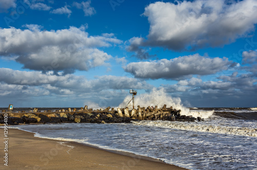 Wave Crashing on Jetty in Ocean in remnants of Hurricane Joaquin on the new Jersey Shore Coast photo