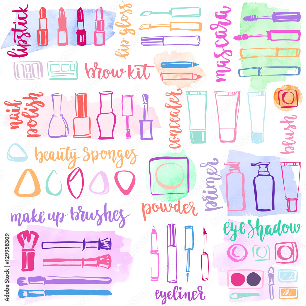 Colorful makeup cosmetic pattern with lettering. Colorful makeup cosmetic pattern with lettering.