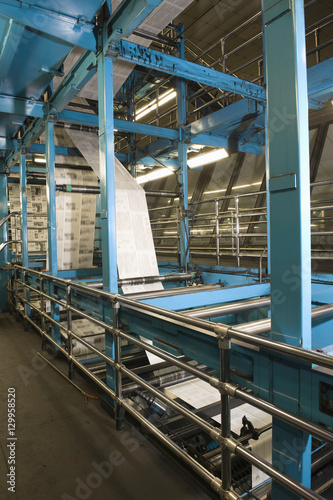 View of newspaper production and printing process