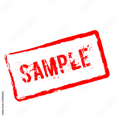 Sample red rubber stamp isolated on white background. Grunge rectangular seal with text, ink texture and splatter and blots, vector illustration.
