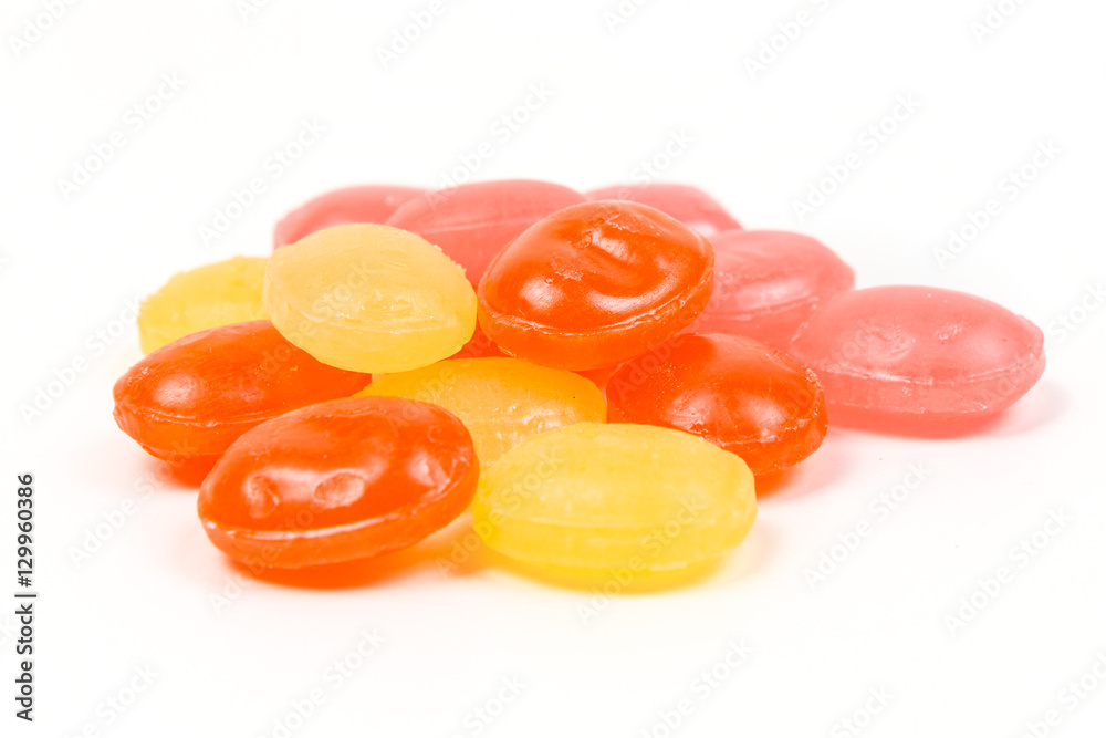 Fruity cold lozenges isolated on white background
