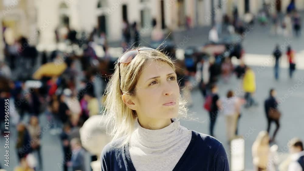 young tourist woman in Rome on the spanish steps young tourist woman in Rome on the spanish steps