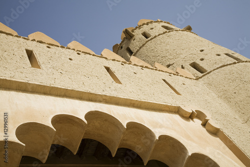 Architectural detail of front entrance at Al Jahli Fort in Al Ain, Dubai, UAE photo