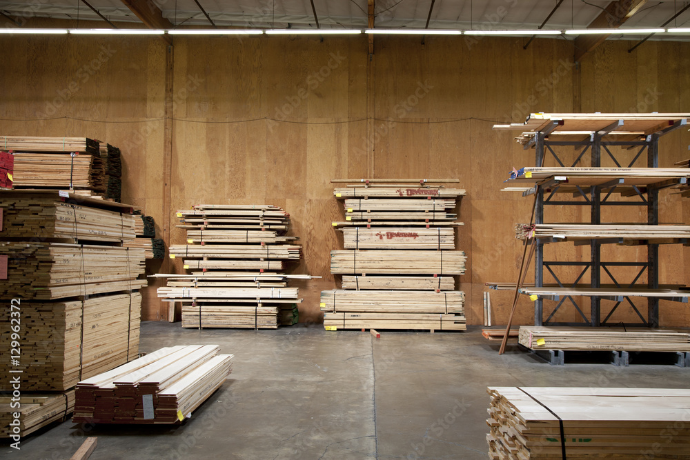 Wooden plywood stored in warehouse Wooden plywood stored in warehouse