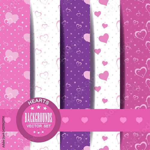 Seamless patterns vector set from pink hearts for Valentin's Day and other holidays.