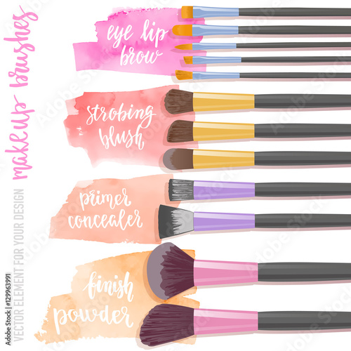 Set brushes for makeup. Beauty items collection.