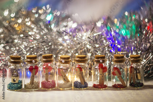 decorative bottles with little heart on the clothespin