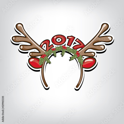 Cute reindeer headband with holly decoration and 2017 year sign