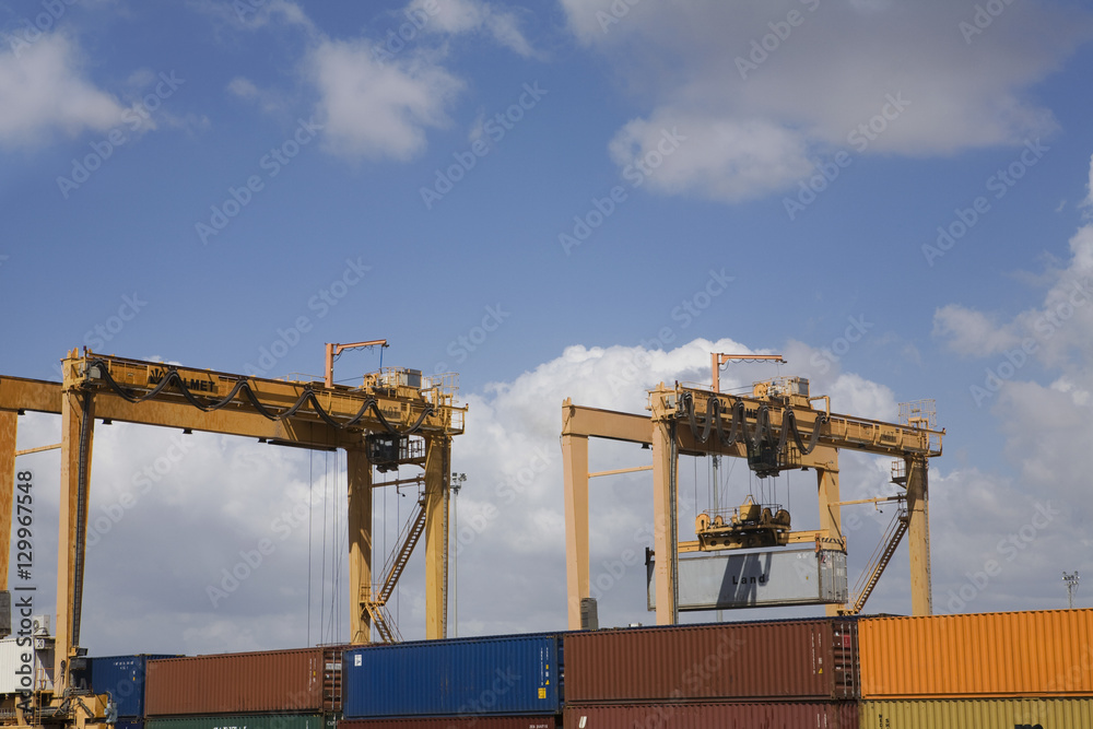 High section of dock cranes against the sky at Limassol Cyprus High section of dock cranes against the sky at Limassol Cyprus