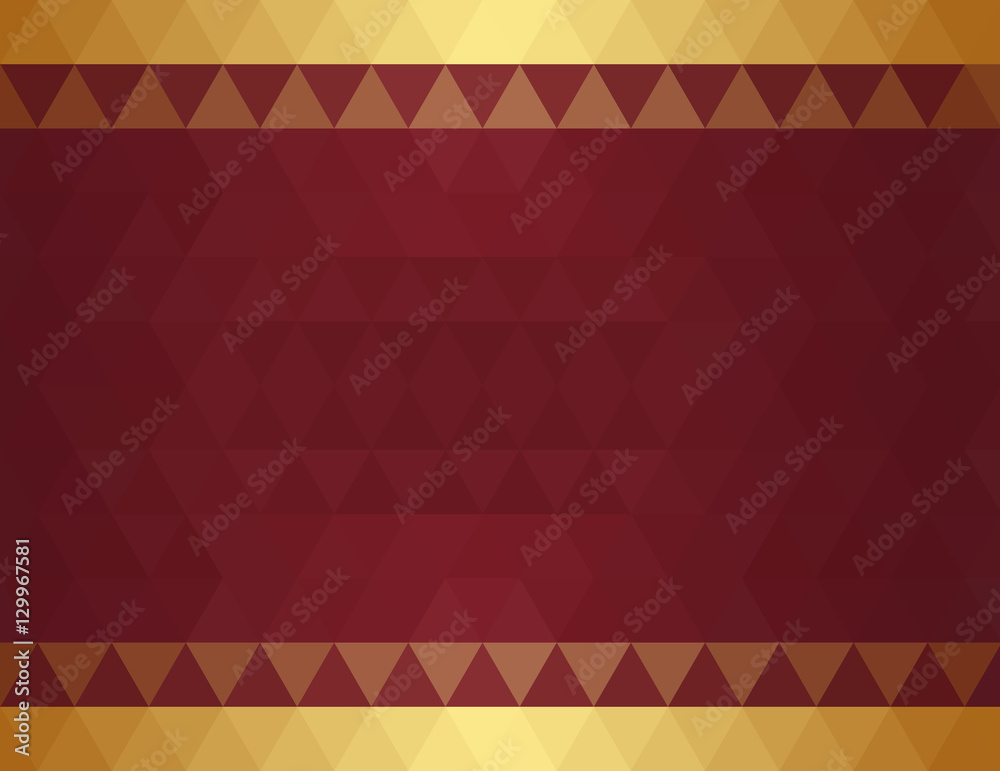 Simple abstract background of triangles color red wine with gold trim Adobe