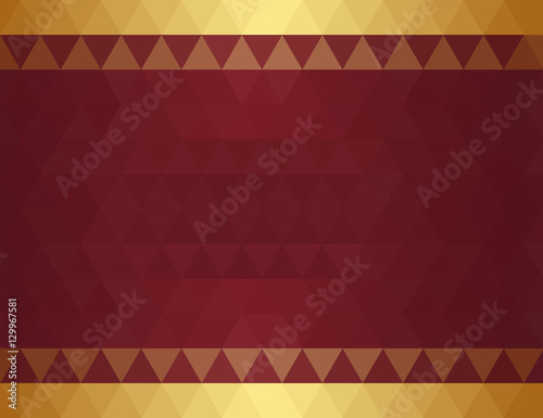 Simple abstract background of triangles color red wine with gold trim
