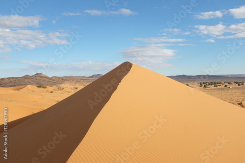 Sahara Desert Landscape with Dune and Mountains in Morocco