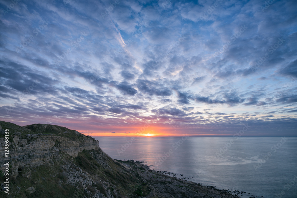Sunset sea view from Portland, Dorset.