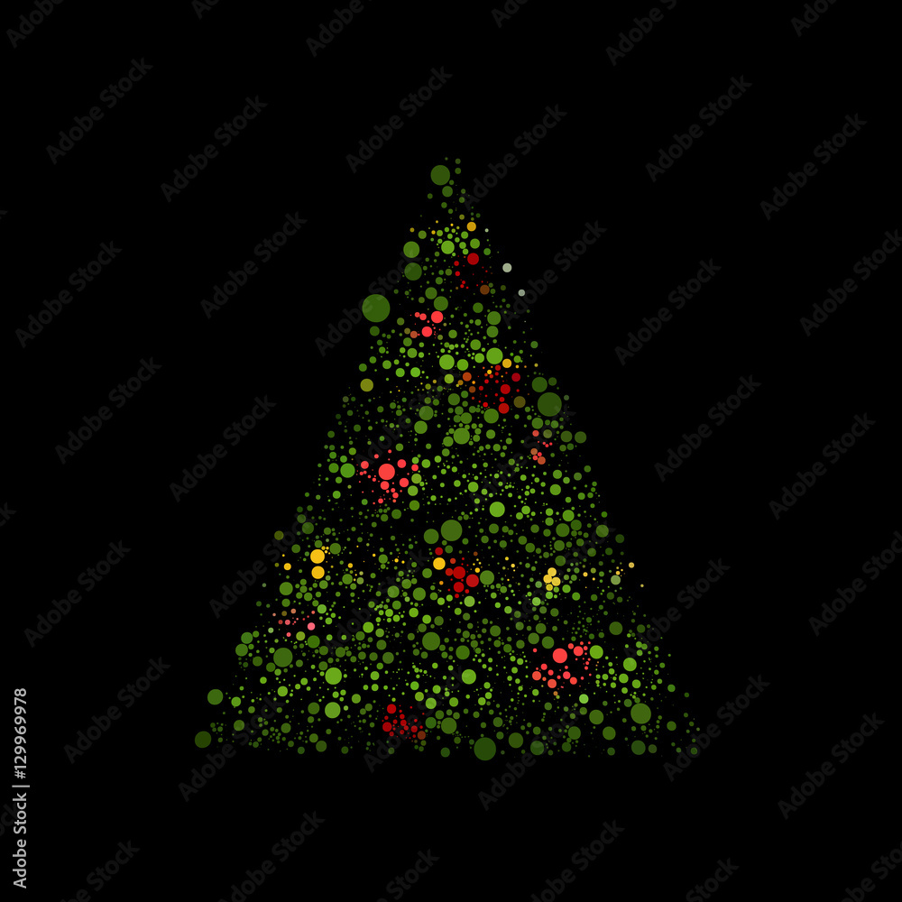 Christmas tree with colored circles on black background 3d rendering Christmas tree with colored circles on black background 3d rendering