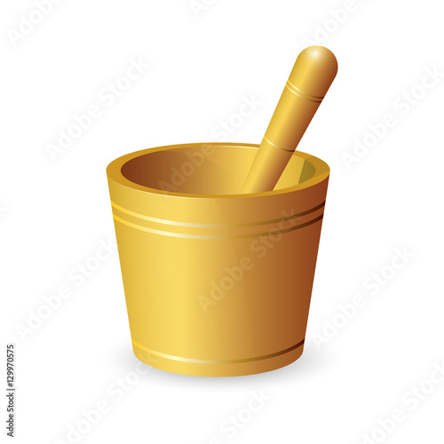 Mortar and pestle isolated on white background. Metallic laboratory grinder.