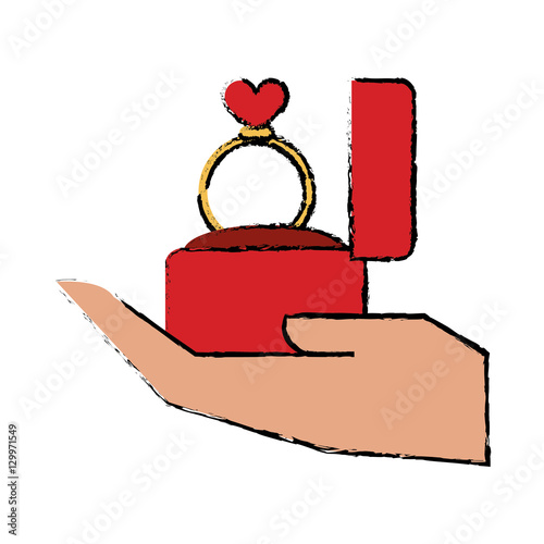 cartoon hand hold engagement box with ring vector illustration eps 10