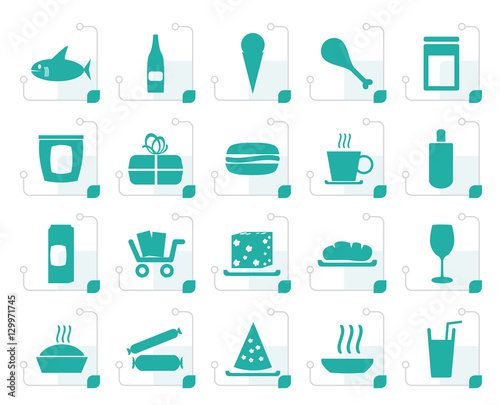 Stylized Shop and Foods Icons - Vector Icon Set