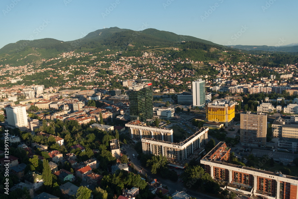 Fototapeta premium Aerial city landscape view of Sarajevo