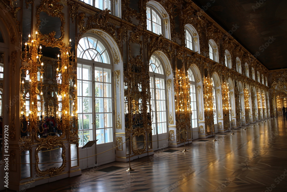 Big dancing hall in Catherine palace in Tsarskoye Selo, Russia