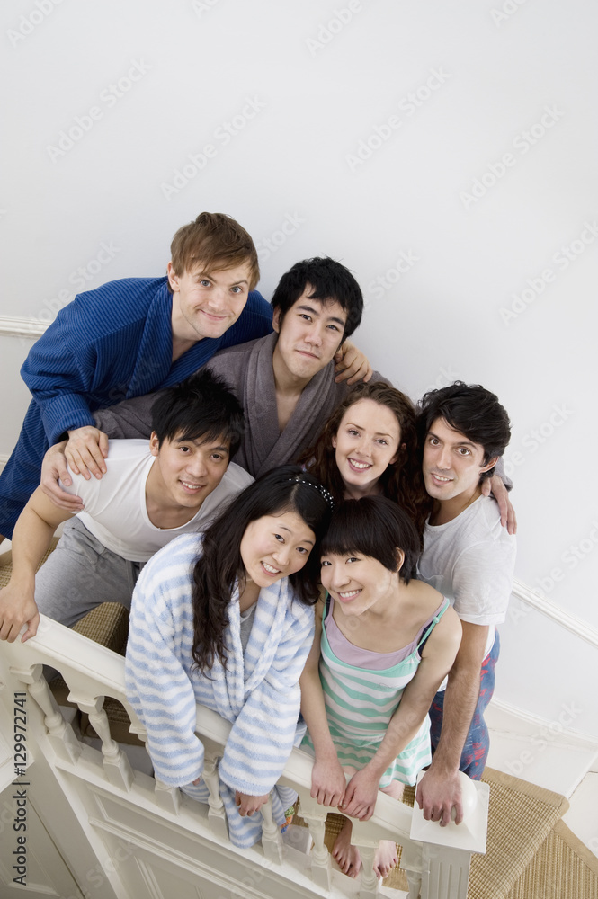 Group portrait of friends on stairway