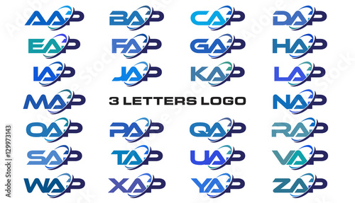 3 letters modern generic swoosh logo AAP, BAP, CAP, DAP, EAP, FAP, GAP, HAP, IAP, JAP, KAP, LAP, MAP, NAP, OAP, PAP, QAP, RAP, SAP, TAP, UAP, VAP, WAP, XAP, YAP, ZAP