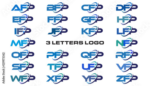 3 letters modern generic swoosh logo AFP, BFP, CFP, DFP, EFP, FFP, GFP, HFP, IFP, JFP, KFP, LFP, MFP, NFP, OFP, PFP, QFP, RFP, SFP, TFP, UFP, VFP, WFP, XFP, YFP, ZFP photo