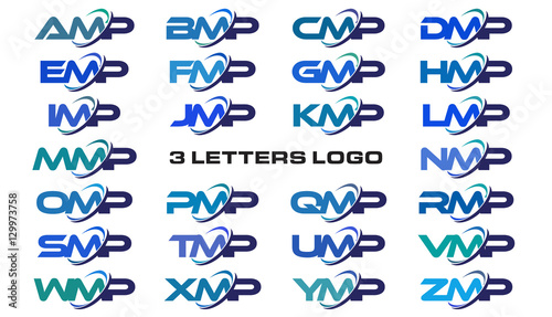 3 letters modern generic swoosh logo AMP, BMP, CMP, DMP, EMP, FMP, GMP, HMP, IMP, JMP, KMP, LMP, MMP, NMP, OMP, PMP, QMP, RMP, SMP, TMP, UMP, VMP, WMP, XMP, YMP, ZMP