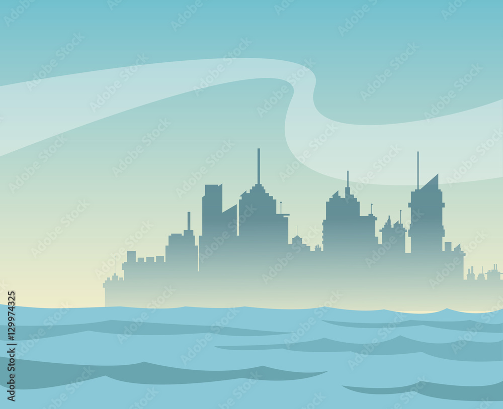 silhouette panorama city and river background vector illustration eps 10