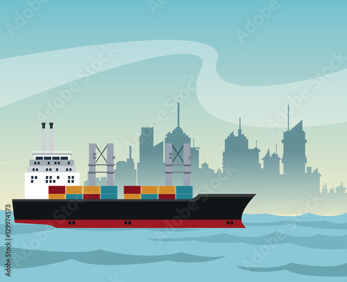 ship cargo container maritime transport urban background vector illustration eps 10