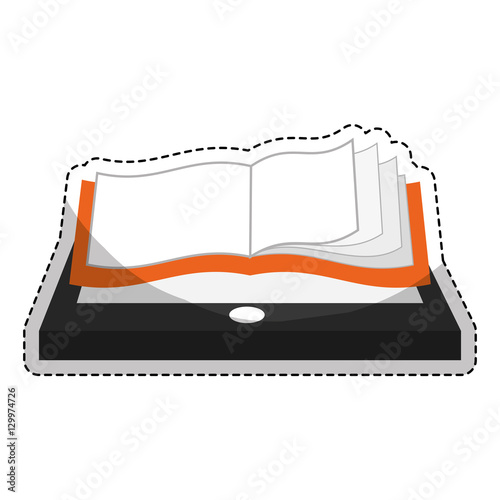 tablet device with ebook icon over white background. electronic book concept. colorful design. vector illustration