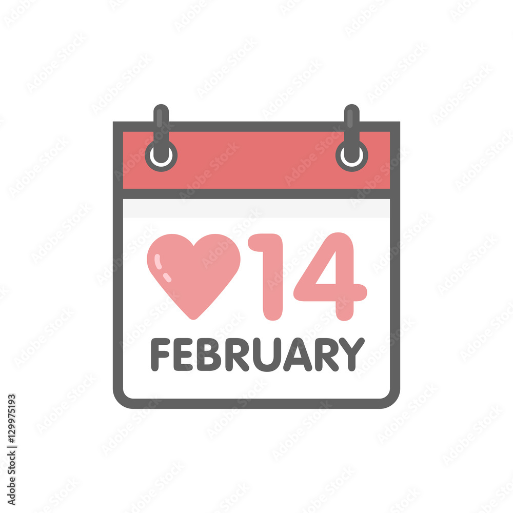 Vector calendar icon 14 February Valentine's Day Vector calendar icon 14 February Valentine's Day