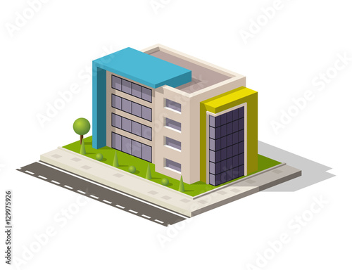Vector isometric icon or infographic element representing low poly hospital building office store. Business center
