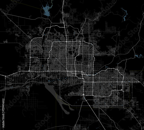Black and white map of  Phoenix city. Arizona Roads