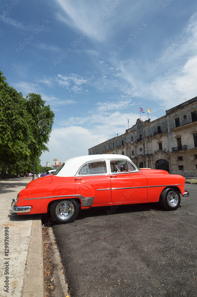 Red car in Old Havana, Cuba